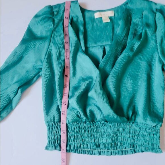 Monteau Los Angeles Teal Smocked Wrap Blouse | Size S - Picture 7 of 7
